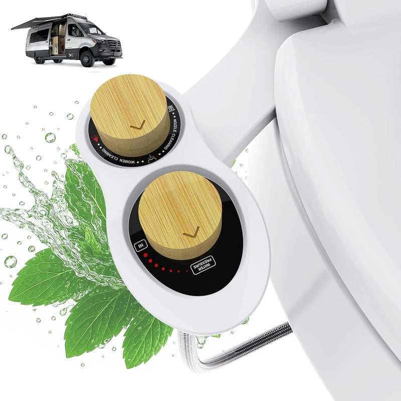Terapaton RV Bidet for Camper Toilet, Non-Electric Toilet Sprayer Attachment with Dual Nozzles, Adjustable Pressure, Front/Rear/Self Cleaning, Upgrade for Trailer, Motorhome, Camper, RV Bathroom (Black Base) - Image 1